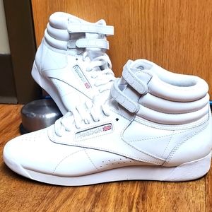 White Reebok CLASSIC High Top Velcro Strap Sneakers, Women Size 9